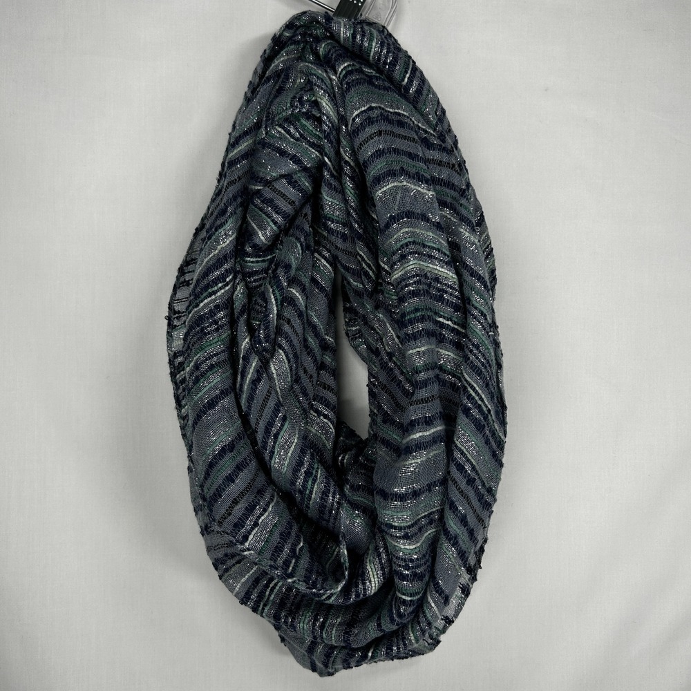 Mixit Blue Gray Metallic Striped Infinity Scarf Loop Scarf One Size